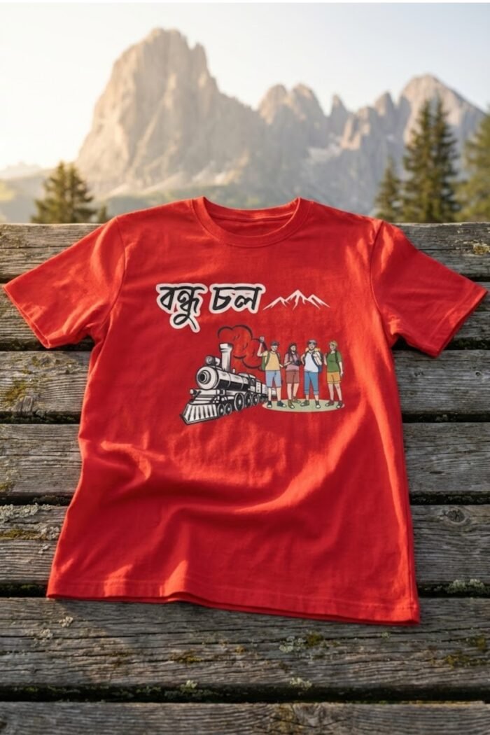 Bondhu Chol Red T-Shirt | 100% Cotton Bio Wash Travel Tee - Image 5