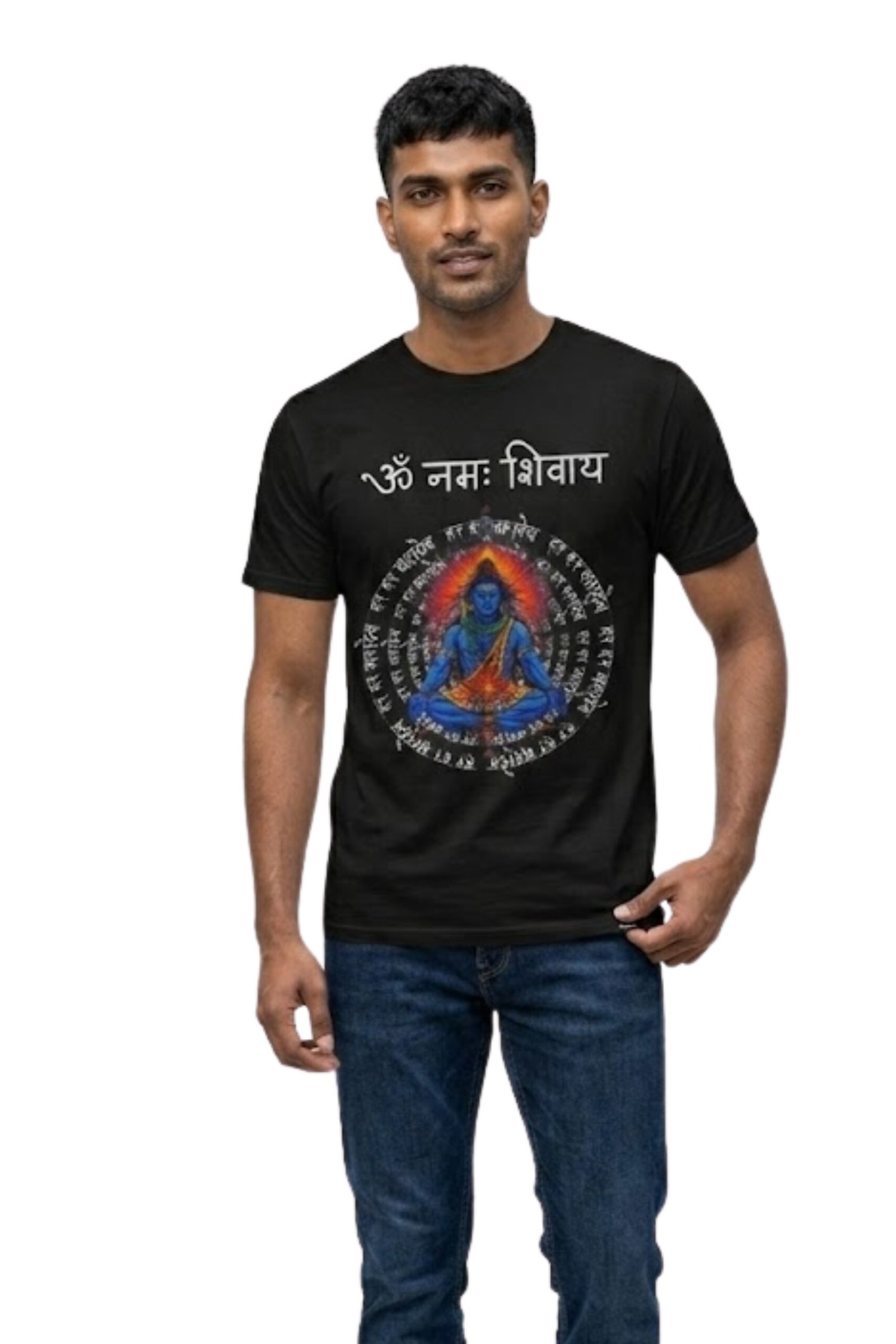 main image Lord Shiva Devotion Black Tee | Pure Cotton | Divine Meditation & Om Namah Shivaya Apparel - Image 1