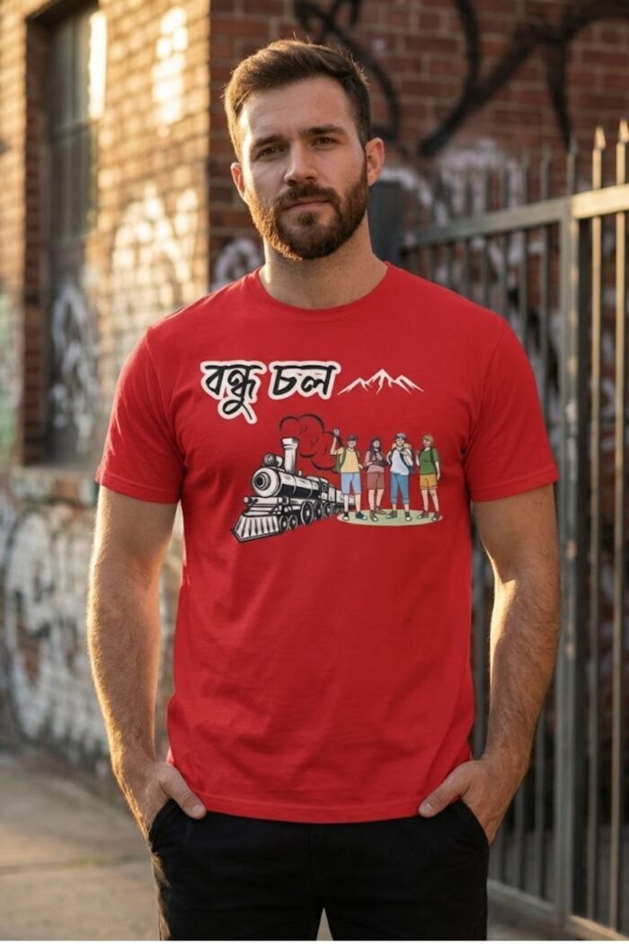 Bondhu Chol Red T-Shirt | 100% Cotton Bio Wash Travel Tee - Image 2