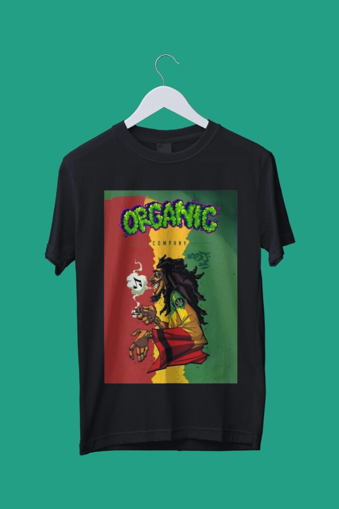 "Organic" Black 100% Cotton T-Shirt | Natural Living & Reggae Culture Tee - Image 1