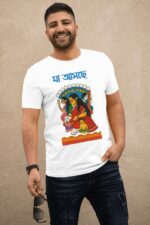 "মা আসছে" (Ma Asche) White 100% Cotton T-Shirt | Pattachitra Folk Art & Durga Puja Tee - Image 2