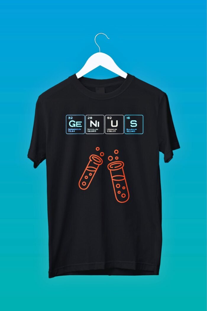 Periodic Table Black T-Shirt | "Genius" | Soft Pure Cotton Smart & Witty Wear - Image 1