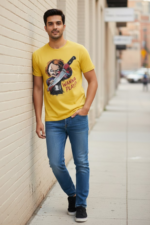 Horror Movie Inspired Graphic Tee | Yellow Pure Cotton Streetwear T-Shirt - Image 5