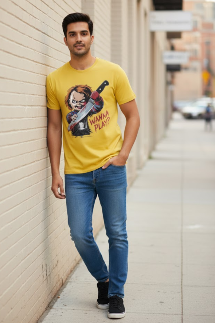 Horror Movie Inspired Graphic Tee | Yellow Pure Cotton Streetwear T-Shirt - Image 5