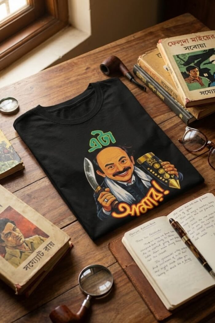 Lalmohan Babu's Signature Black Tee | Pure Cotton | Satyajit Ray Sonar Kella & Jatayu Inspired Tee - Image 5