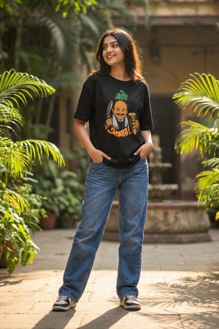 Lalmohan Babu's Signature Black Tee | Pure Cotton | Satyajit Ray Sonar Kella & Jatayu Inspired Tee - Image 4