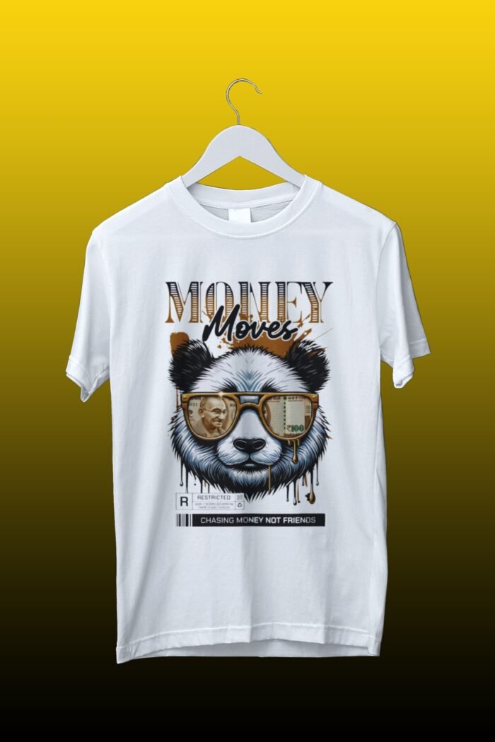Cool Panda White T-Shirt | "Chasing Money Not Friends" | Soft Pure Cotton Street Style - Image 1