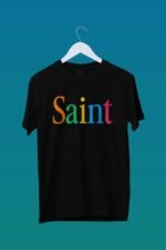 "Saint" Black T-Shirt | Rainbow Typography Graphic | 100% Cotton Unisex Tee