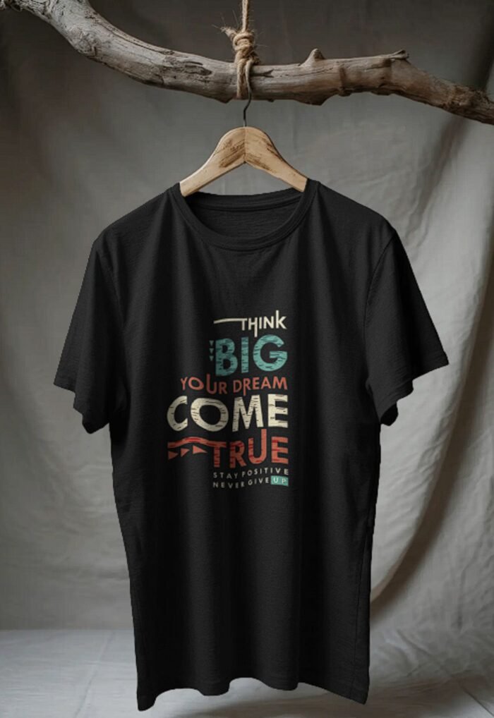 Black 100% Cotton T-Shirt: "Think Big" | Inspirational & Goal-Oriented Apparel - Image 3