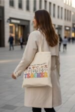 Teach Love Grow Aesthetic Tote Bag for Educators | Beige Reusable Bag - Image 5