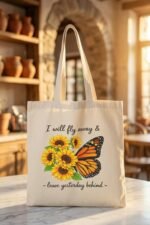Inspirational Quote Beige Canvas Tote Bag | Chill Traveler Book Bag - Image 4