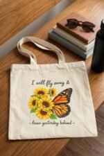 Inspirational Quote Beige Canvas Tote Bag | Chill Traveler Book Bag - Image 2
