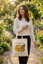 Inspirational Quote Beige Canvas Tote Bag | Chill Traveler Book Bag - Image 3