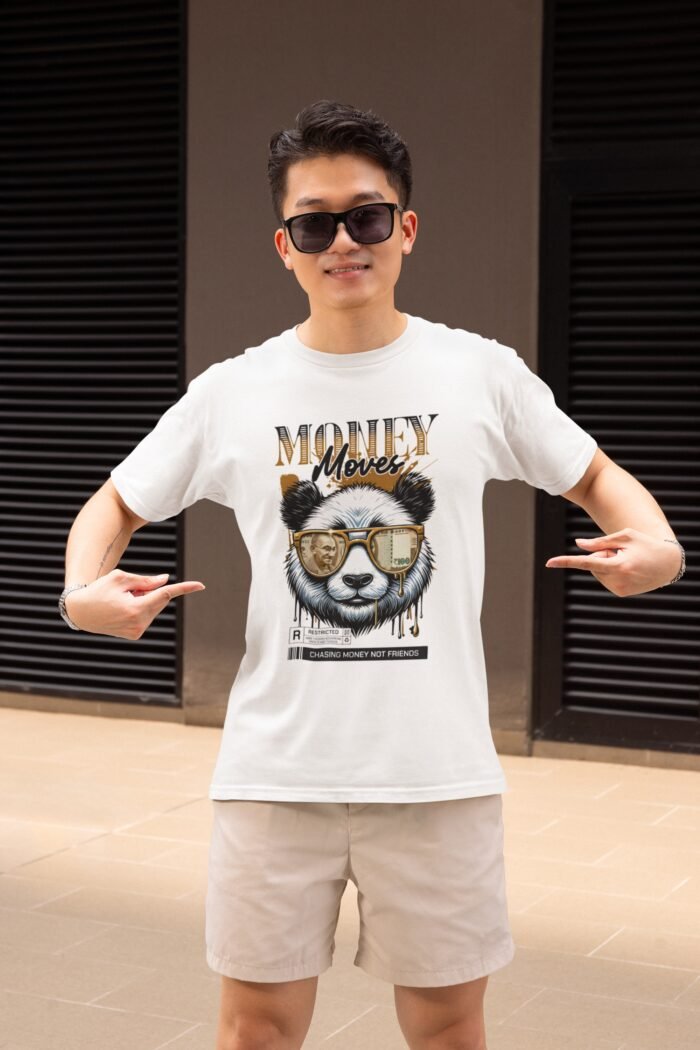 Cool Panda White T-Shirt | "Chasing Money Not Friends" | Soft Pure Cotton Street Style - Image 2