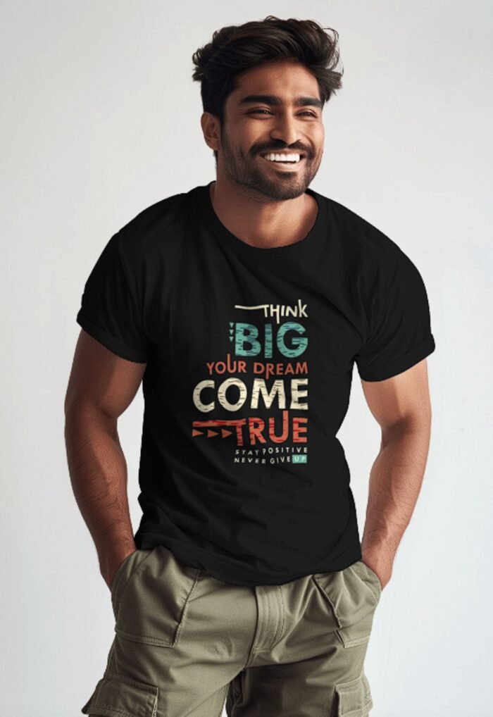 Black 100% Cotton T-Shirt: "Think Big" | Inspirational & Goal-Oriented Apparel - Image 2