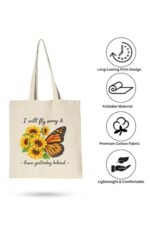Inspirational Quote Beige Canvas Tote Bag | Chill Traveler Book Bag - Image 5