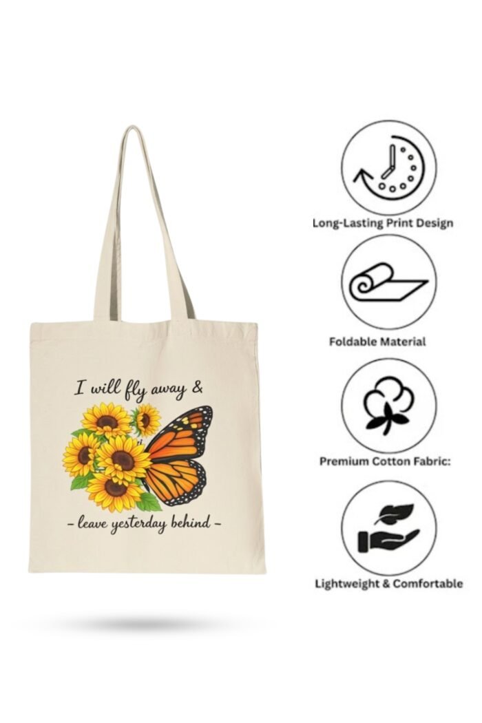Inspirational Quote Beige Canvas Tote Bag | Chill Traveler Book Bag - Image 5