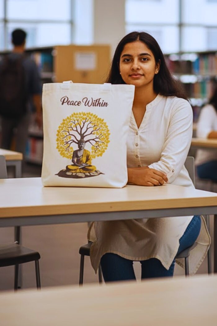 "Peace Within" Canvas Tote Bag | Calm & Mindful Buddha Design - Image 5