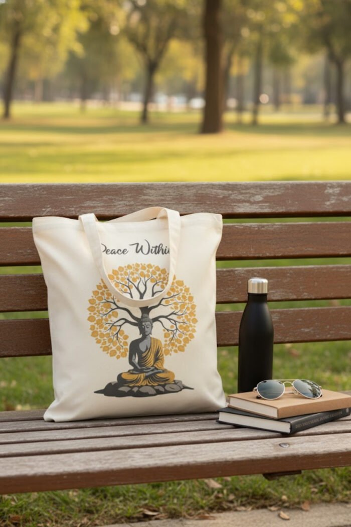 "Peace Within" Canvas Tote Bag | Calm & Mindful Buddha Design - Image 6