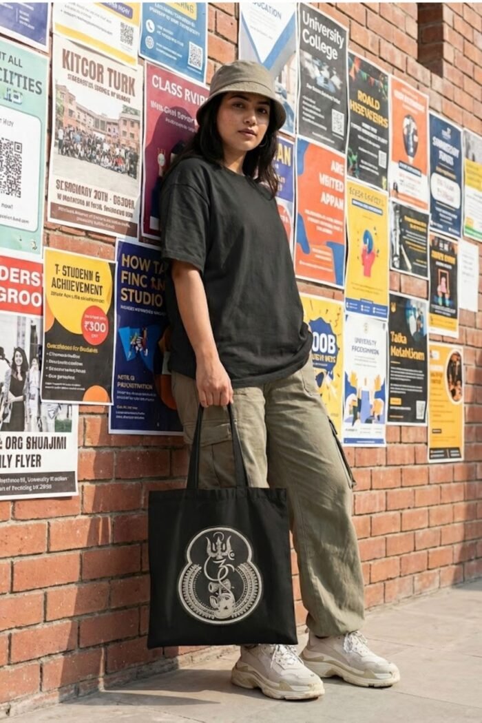 "Ganesha Om Trishul" Tote Bag | Embroidery-Look Hindu Symbol Design - Image 5