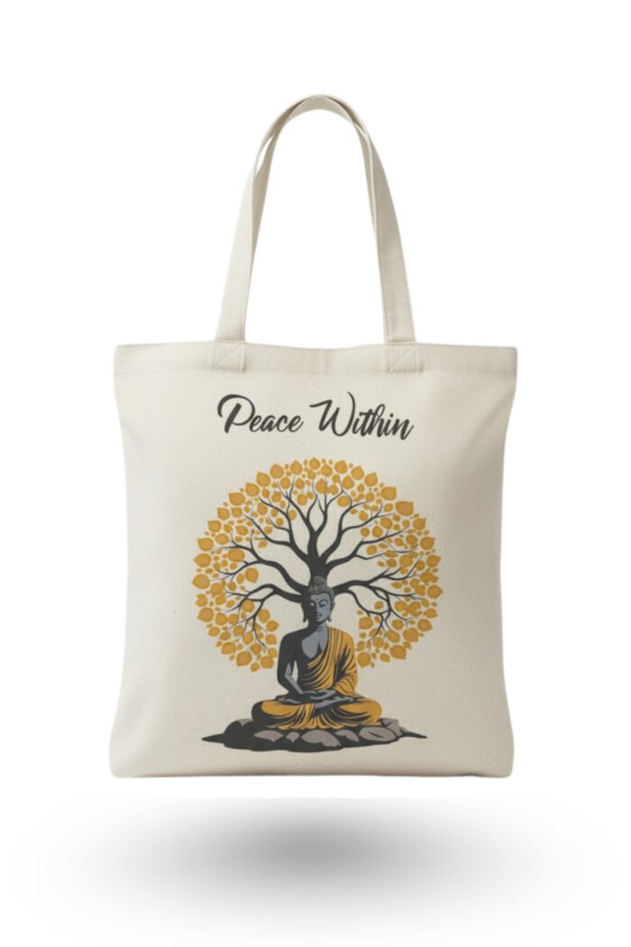 "Peace Within" Canvas Tote Bag | Calm & Mindful Buddha Design - Image 1