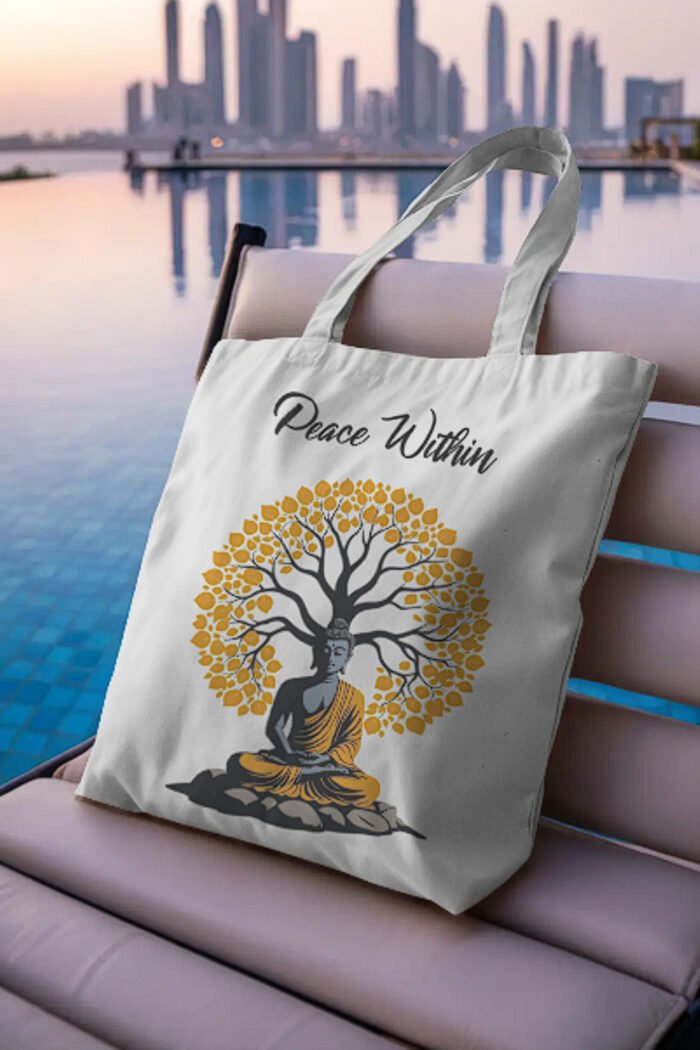 "Peace Within" Canvas Tote Bag | Calm & Mindful Buddha Design - Image 7
