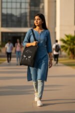 Eco-Friendly Canvas Tote | Cute Minimal Cat Eyes Canvas Bag for Daily Use - Image 2