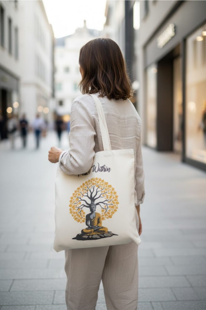 "Peace Within" Canvas Tote Bag | Calm & Mindful Buddha Design - Image 8