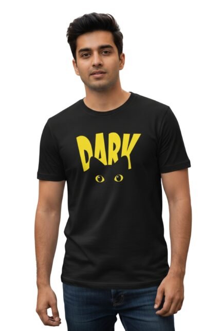 Stilotee Dark Slogan T-Shirt with Yellow Cat Eye Graphic