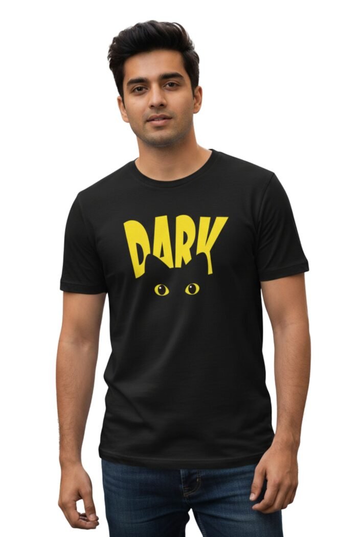 Stilotee Dark Slogan T-Shirt with Yellow Cat Eye Graphic