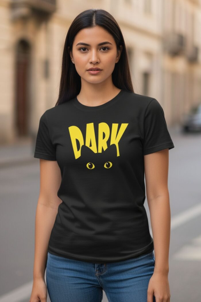 Stilotee "DARK" Slogan T-Shirt with Cat Eye Graphic - Unisex Black Tee - Image 5
