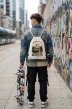 Retro Nature Lover Canvas Drawstring Bag – Eco-Friendly Gym Sack - Image 6