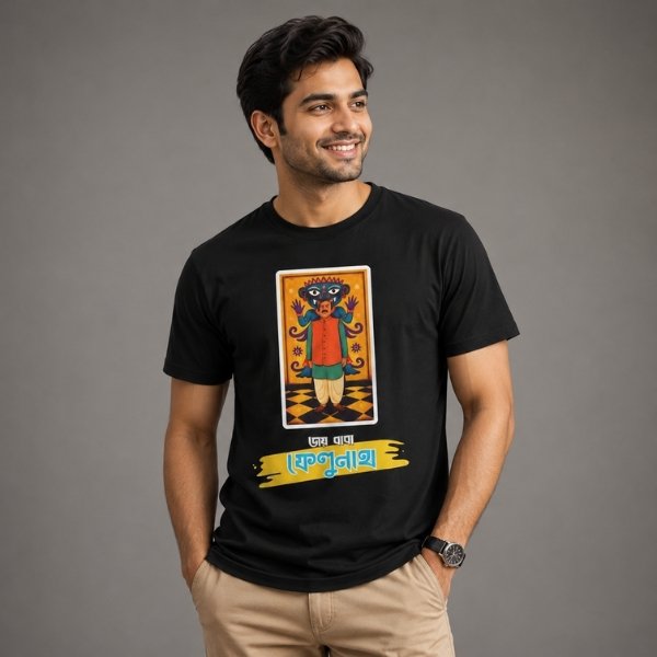 Male model wearing a black Stilotee graphic t-shirt from the Ray's World collection