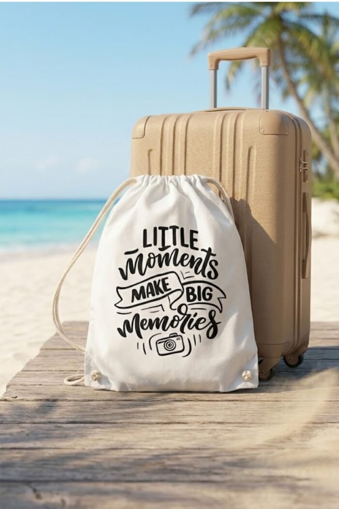 Aesthetic "Little Moments" White Drawstring Backpack for Travel and Daily Use - Image 3
