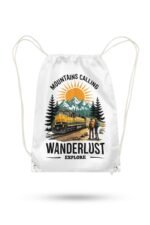 Retro Nature Lover Canvas Drawstring Bag with Mountains Calling Print