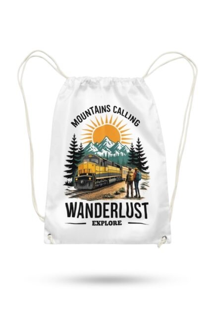 Retro Nature Lover Canvas Drawstring Bag with Mountains Calling Print