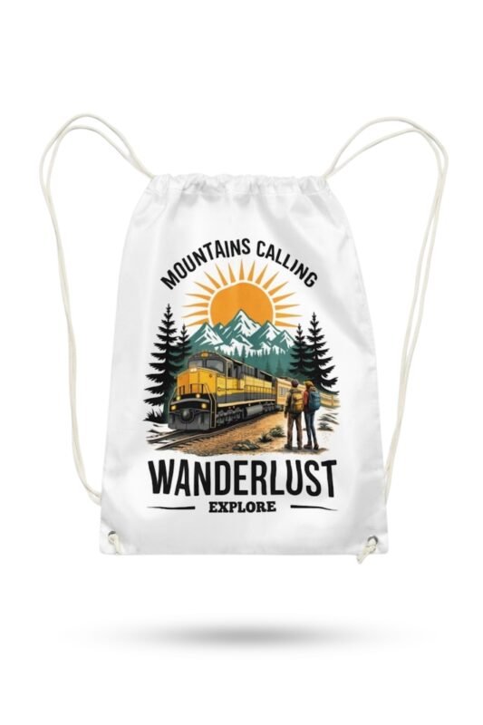 Retro Nature Lover Canvas Drawstring Bag with Mountains Calling Print