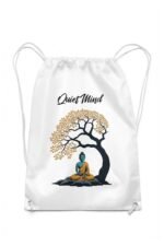 Spiritual Meditating Buddha Drawstring Backpack with "Quiet Mind" Zen Print