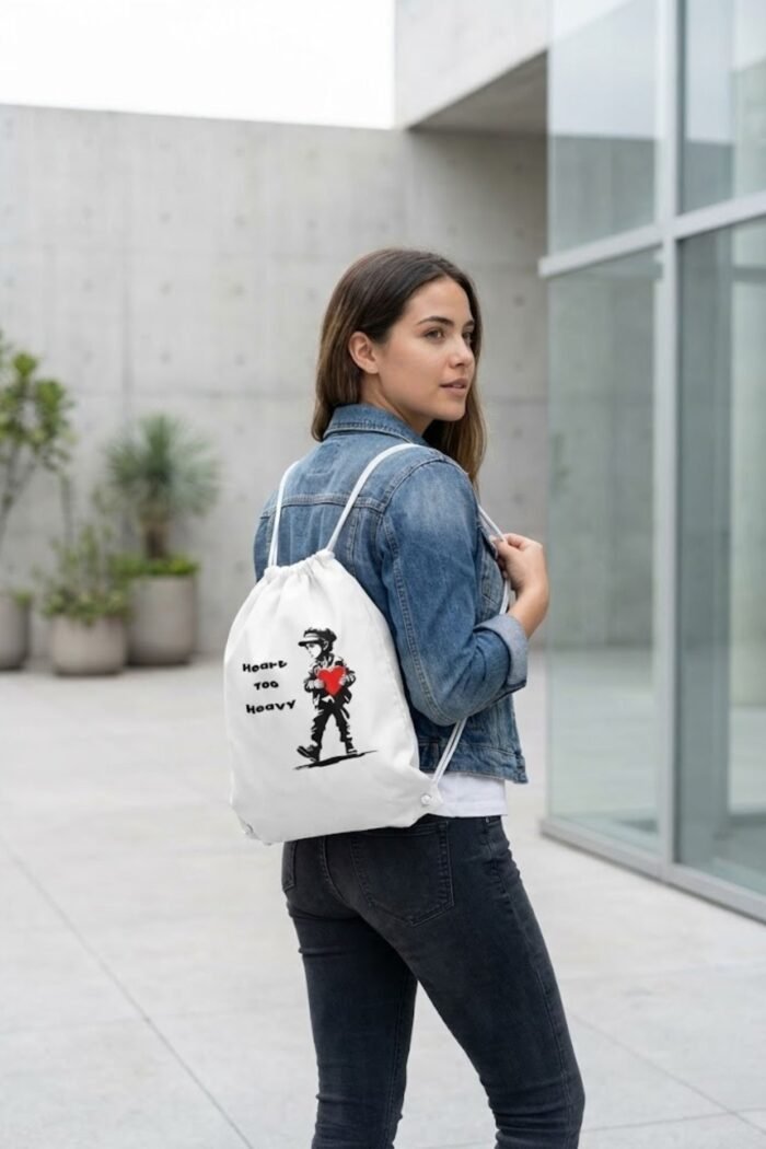 Unisex Heavyweight White Gym Sackpack | Emotional Grunge Aesthetic Bag - Image 4