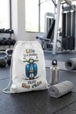 Premium Canvas Drawstring Bag with Colorful Hand-Drawn Scooter Graphic - Image 3