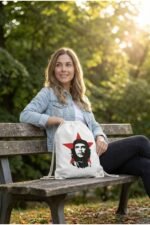 Che Guevara Portrait Graphic Drawstring Bag – White Heavyweight Canvas Backpack - Image 6