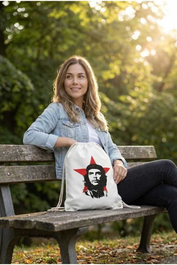 Che Guevara Portrait Graphic Drawstring Bag – White Heavyweight Canvas Backpack - Image 6