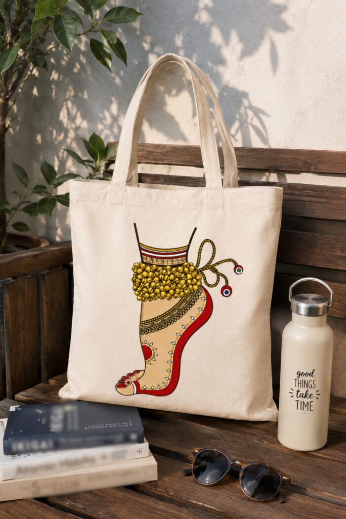 Back view of plain off-white heavyweight cotton canvas tote bag showing reinforced double shoulder straps and durable stitching
