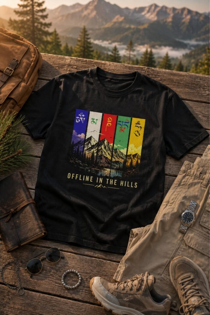 Mountain Lover T-Shirt for Men | Offline in the Hills Graphic Tee | Black Casual Streetwear - Image 5